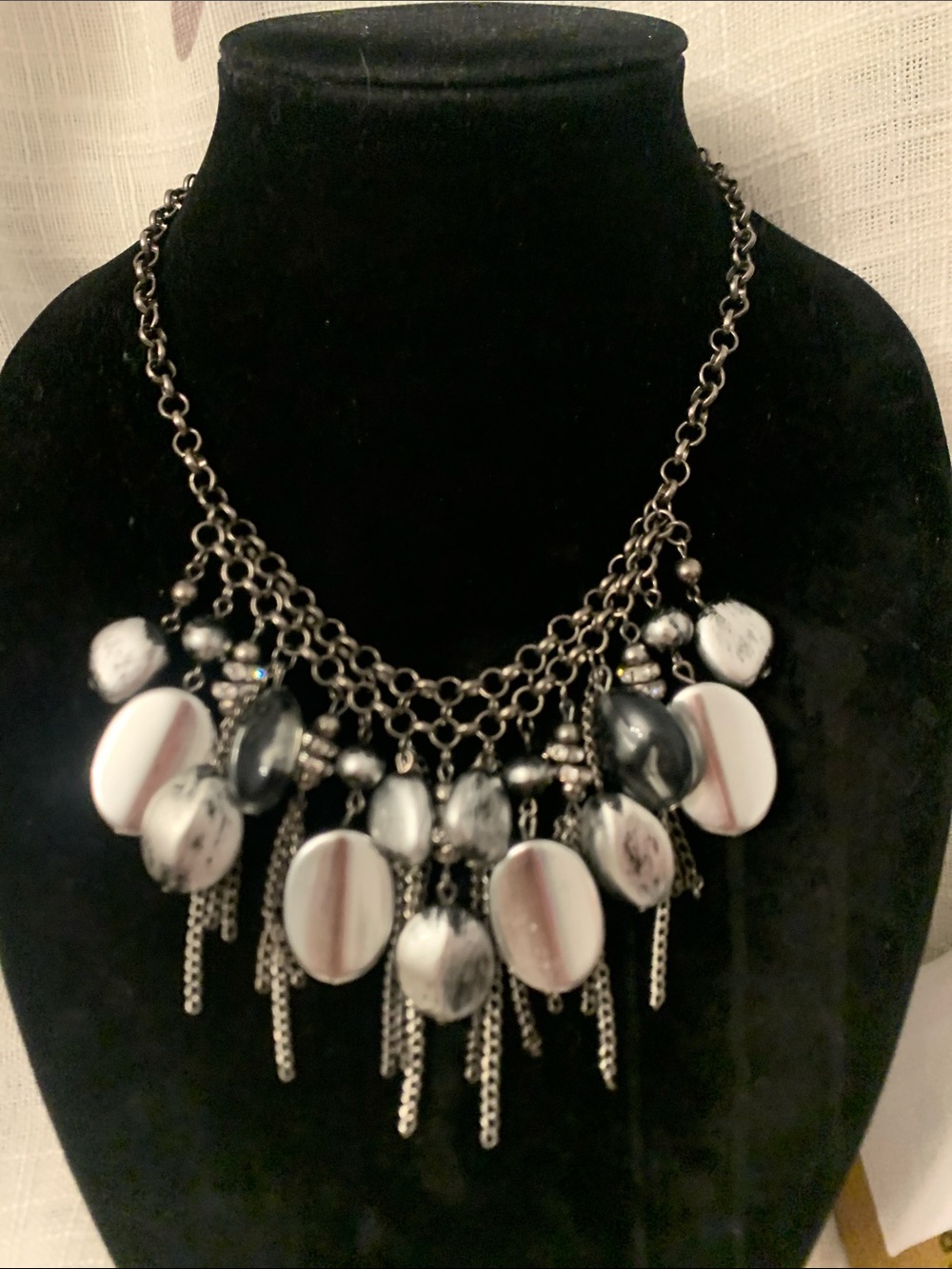 Premier Designs Black and White Beaded Fringe Necklace